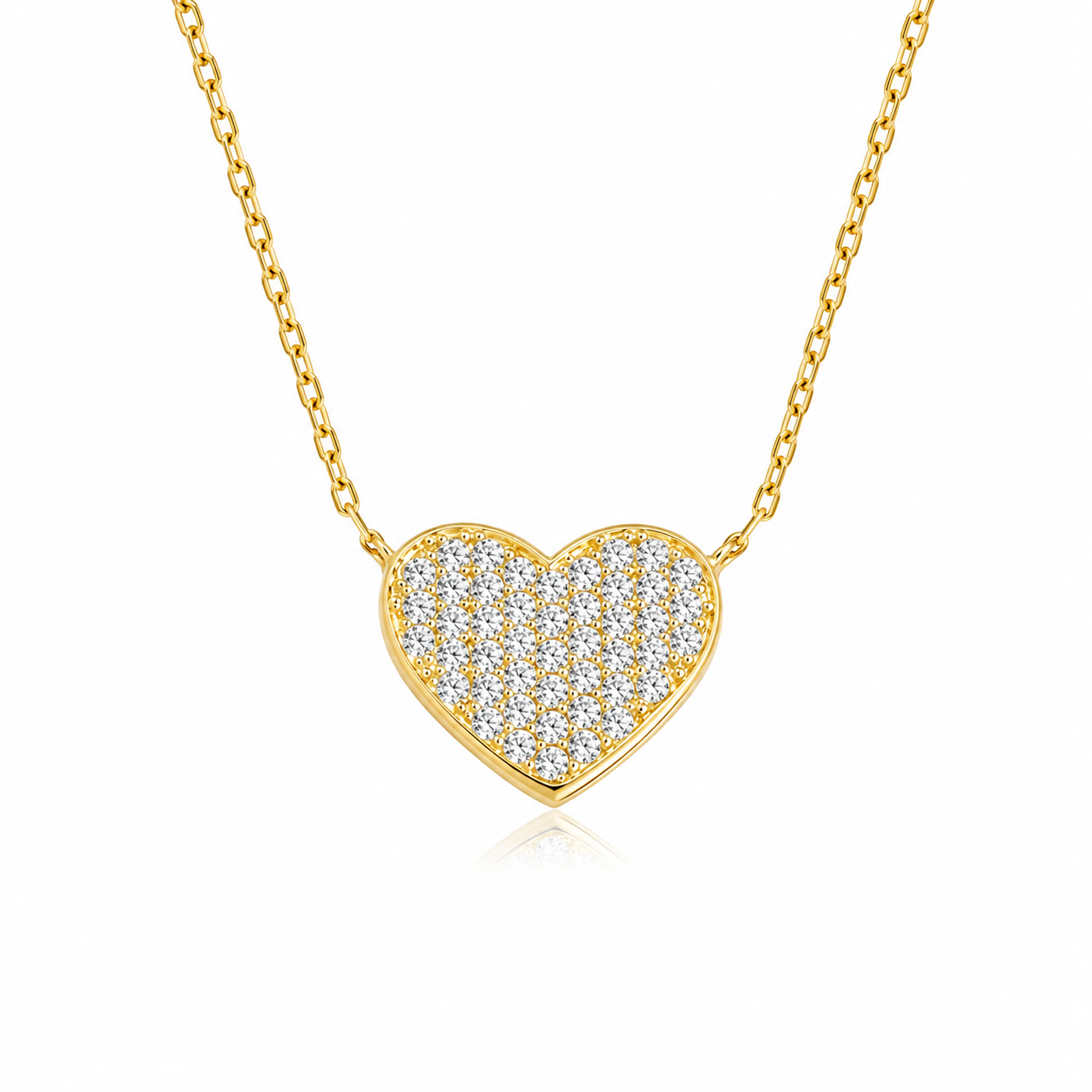 Colier Inimă din Argint 925 Placat cu Aur 14K cu Zirconii – Pandantiv 12 mm, Lănțișor Ajustabil 42+5 cm, Elegant și Romantic. C208