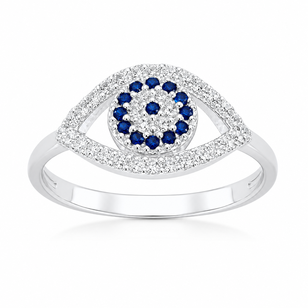Inel Ochi Protector din Argint 925 cu Zirconii Albe și Albastre – Eleganță, Protecție și Strălucire. ID537