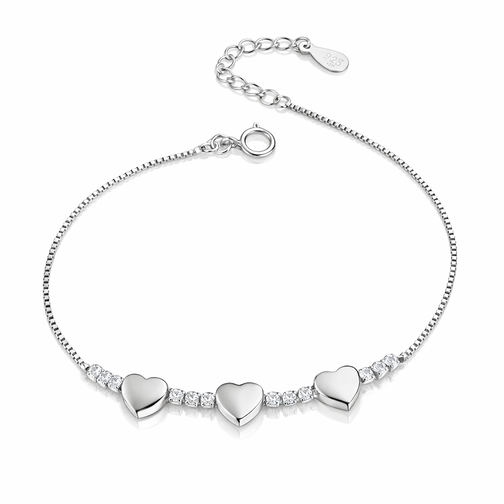 Brățară Argint 925 Rodiat cu Inimi și Zirconii – Elegantă, Reglabilă 16+3.5 cm, Cadou Premium. BD420