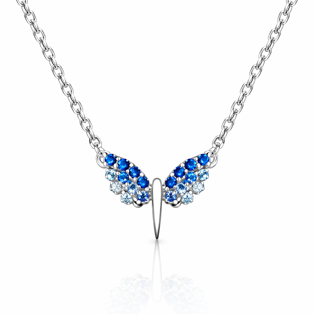 Colier Înger cu Aripi din Argint 925 Rodiat, Cristale Albastre, Lungime Ajustabilă 40+5 cm. C224