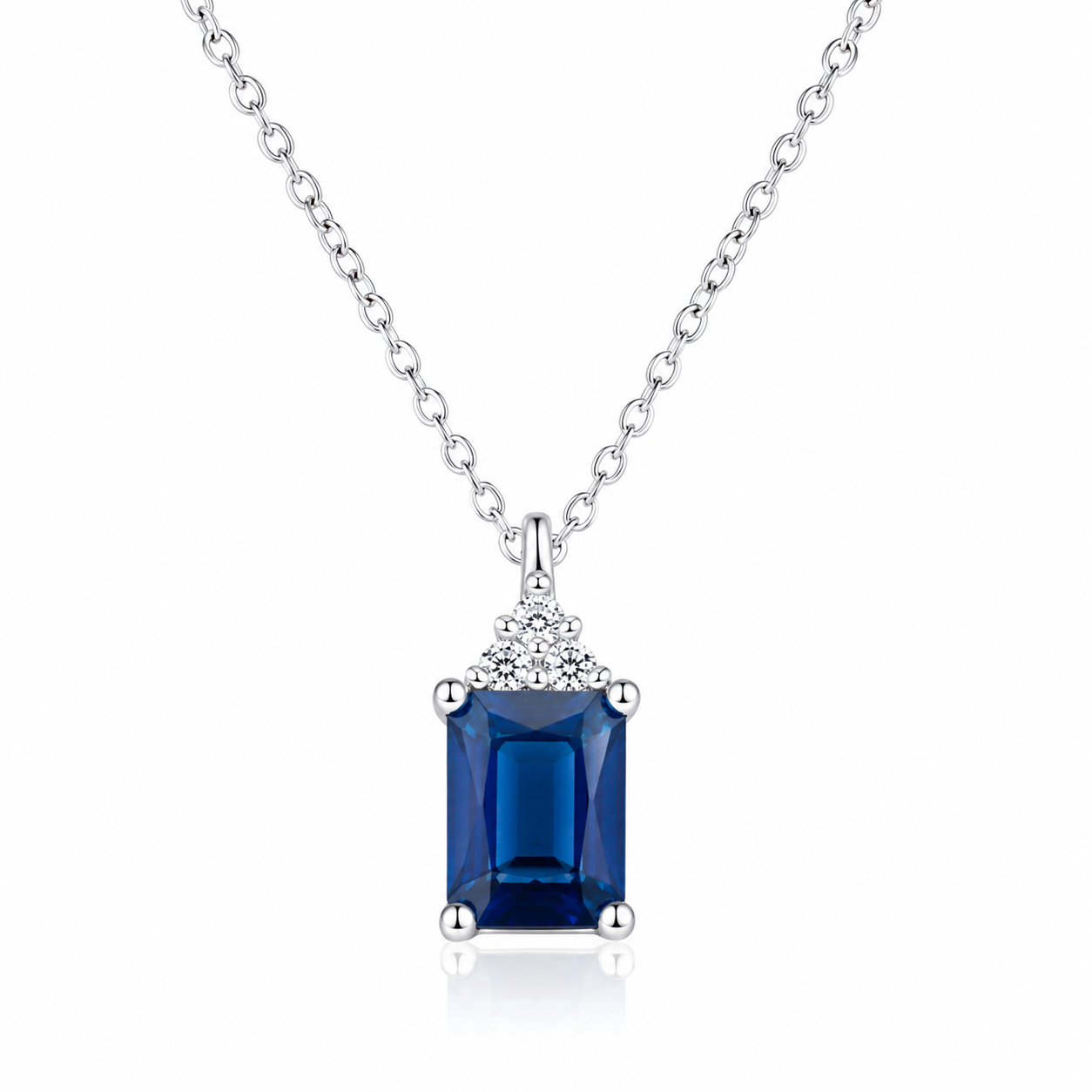 Colier Elegant din Argint 925 cu Pandantiv Albastru Safir și Zirconii Strălucitoare – 41+5 cm. C233