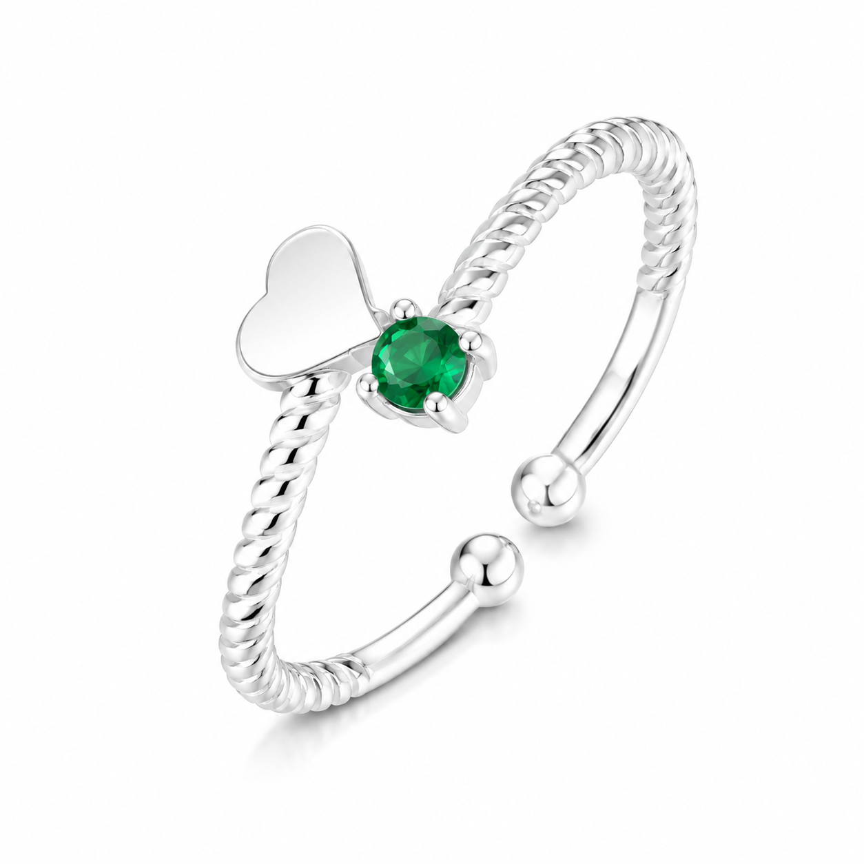 Inel din Argint 925 Reglabil „Inima Smaraldului” – Eleganță Delicată cu Piatră Verde. ID534