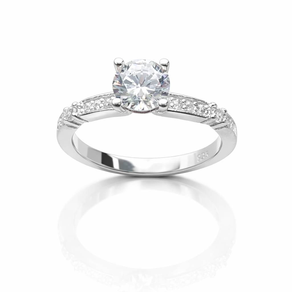 Inel Logodnă Argint 925 cu Zirconiu Central Briliant și Pave Lateral – Elegant, Fin, 2.7g. ID400
