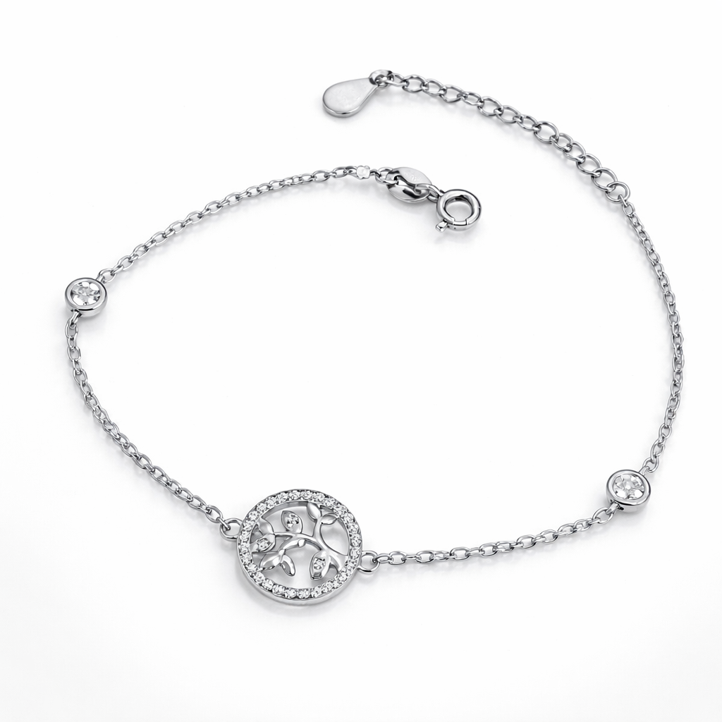 Brățară Argint 925 Rodiat Copacul Vieții cu Zirconii – Reglabilă 17+3 cm, Elegantă și Simbolică. BD253
