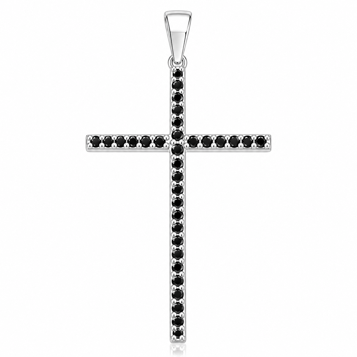 Pandantiv Cruce Elegantă din Argint 925 Rodiat cu Pietre Negre – 45 × 23 mm – Simbol al Credinței și Protecției. P78