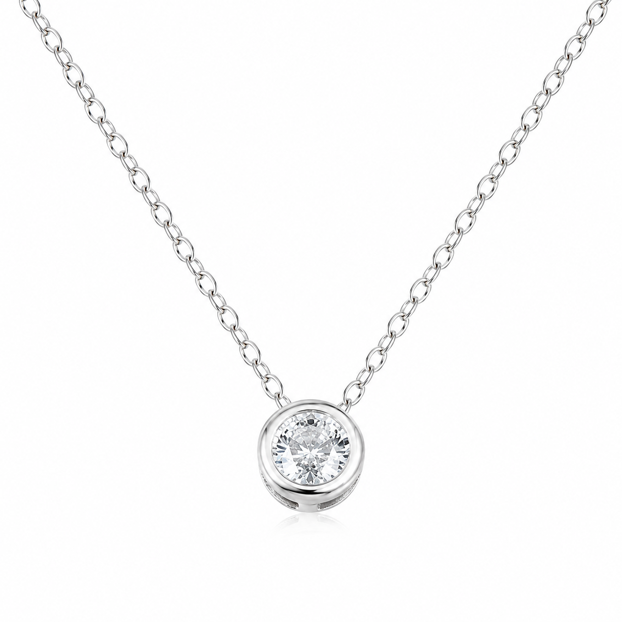 Colier Argint 925 cu Pandantiv Zirconiu 6 mm – Lant Fin Ajustabil 40+4 cm – Bijuterie Minimalista Eleganta.C235