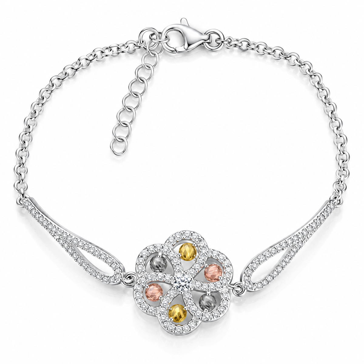 Brățară Damă din Argint 925 „Floarea Armoniei” cu Zirconii Multicolore – 17 + 2,5 cm, 5,59 g. BD252