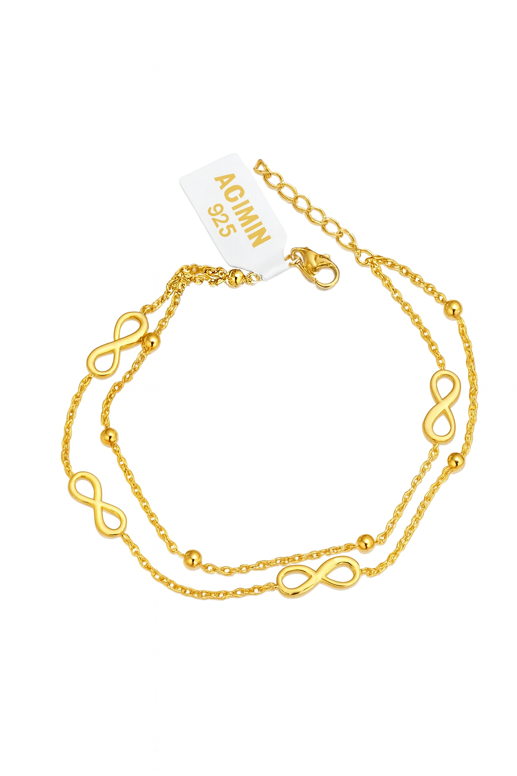 Brățară Infinity Dublu Lanț din Argint 925 Placat cu Aur de 14K