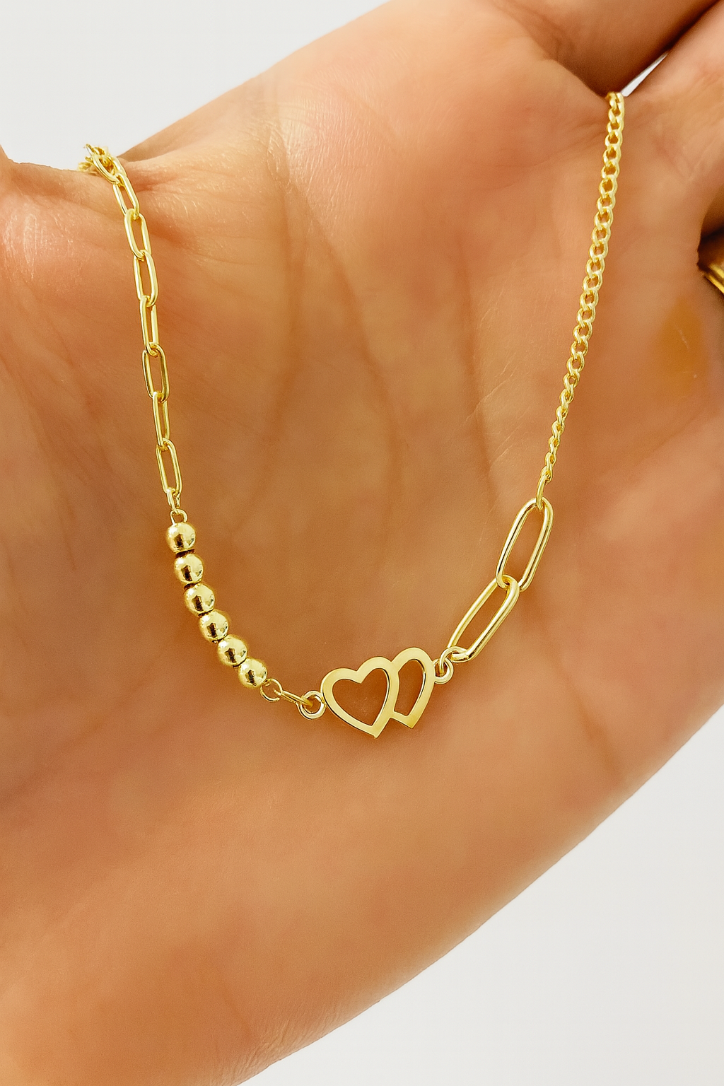 Brățară din argint 925 placată cu aur de 14K, design elegant cu inimi duble