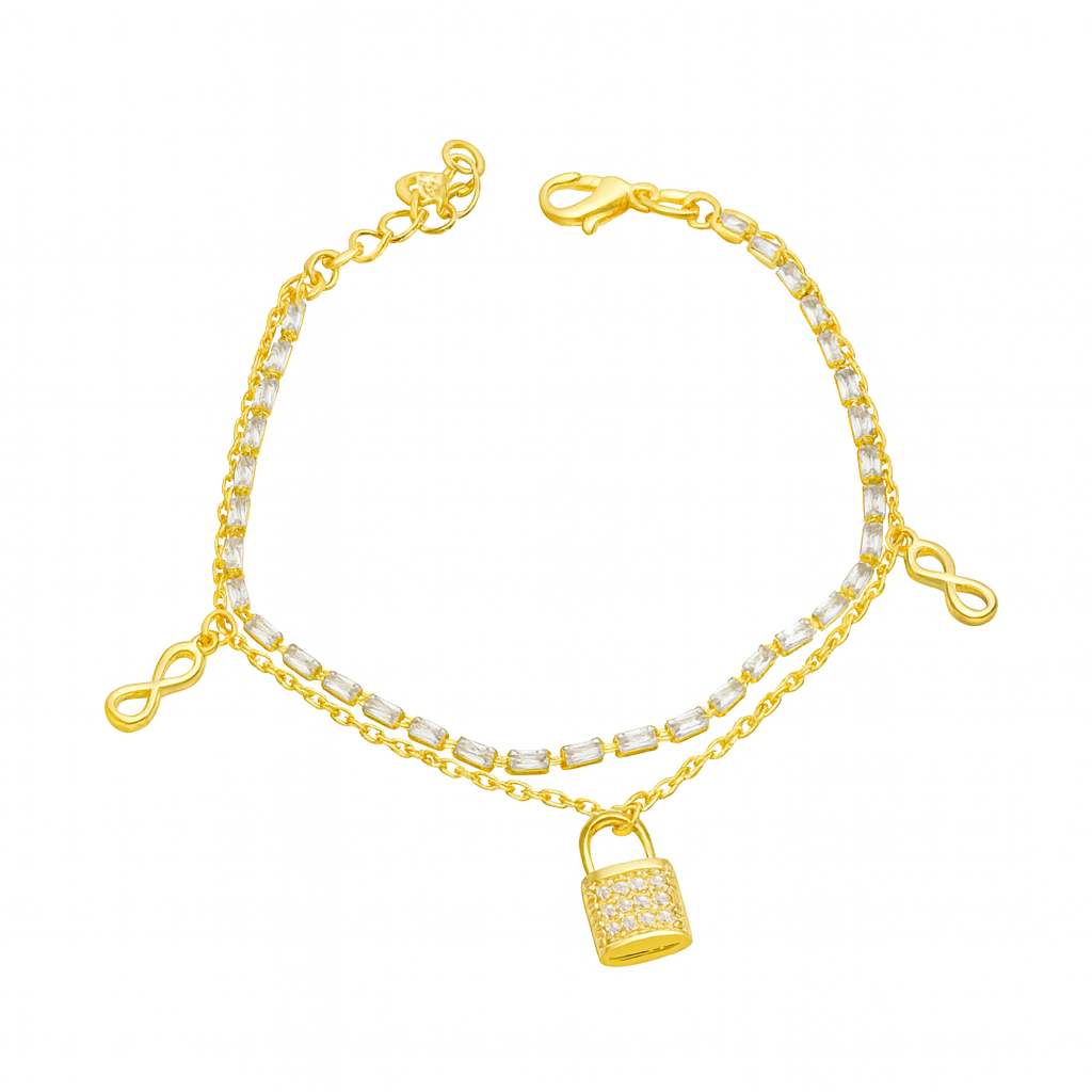 Brățară L’amour Scellé din argint 925 placată cu aur 14K, cu lacăt și simbol infinit