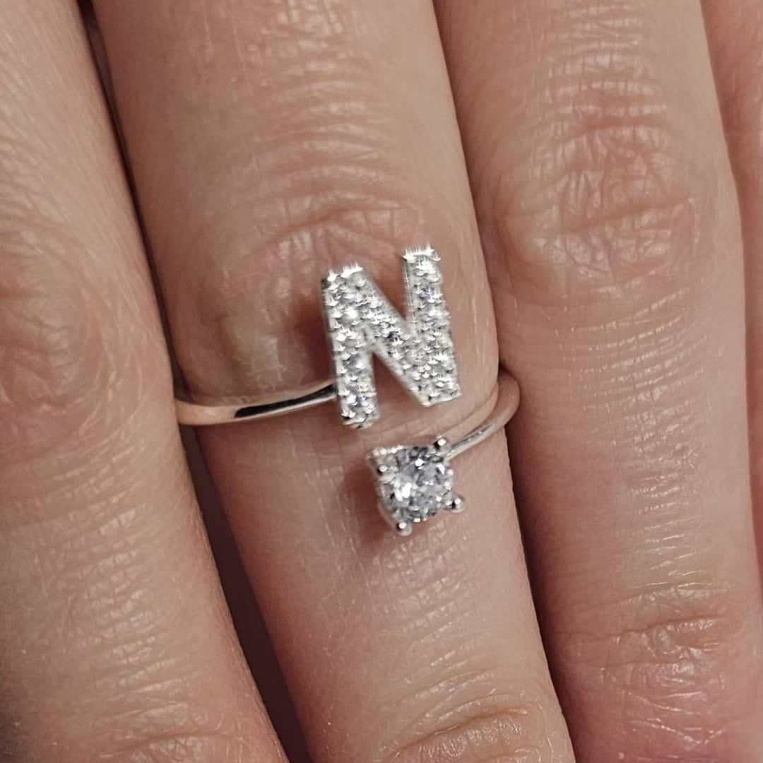 Inel reglabil cu initiala N din argint 925