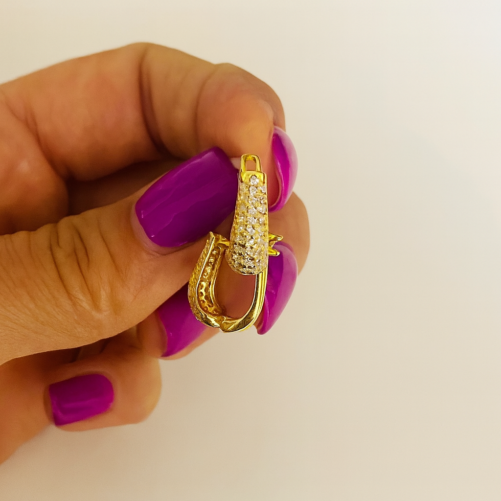 Cercei din Argint 925 Placat cu Aur 14K, Pave Zirconiu