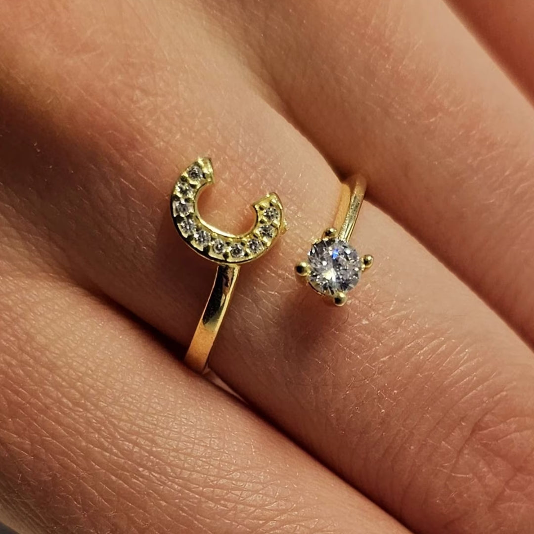 Inel reglabil cu initiala C din argint 925 suflat cu aur