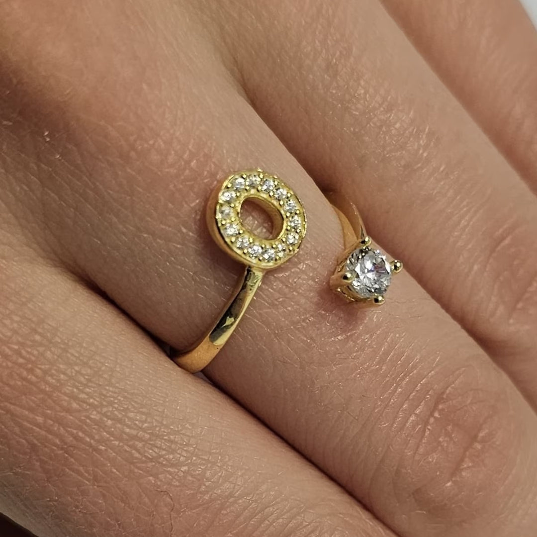 Inel reglabil cu initiala O din argint 925 suflat cu aur