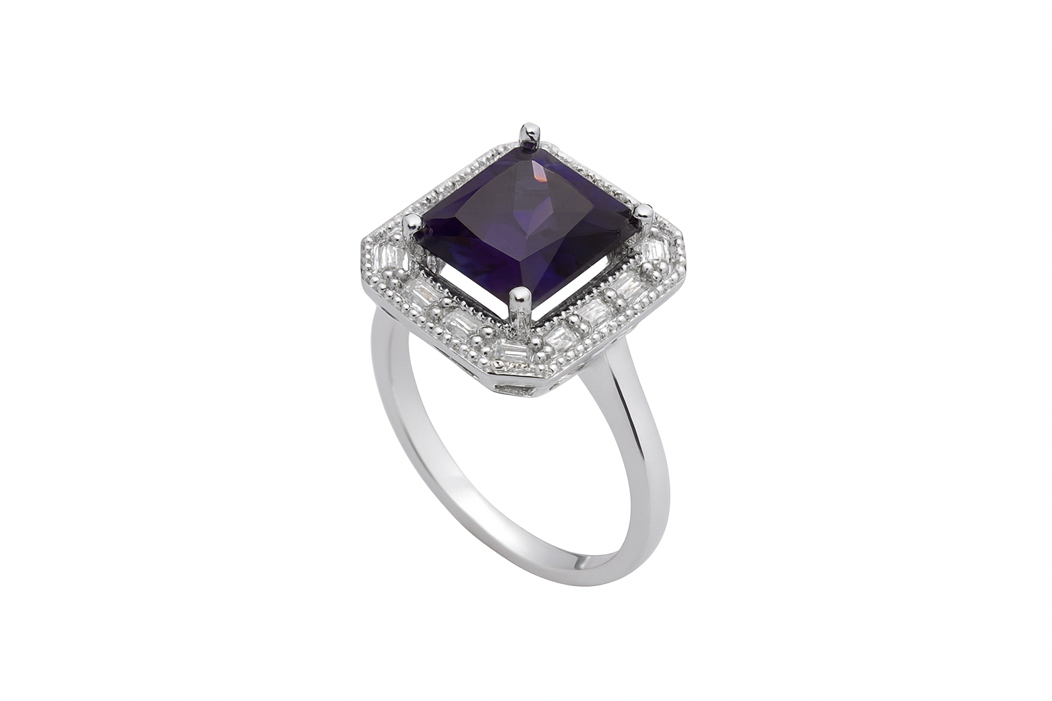 Inel Regal din Argint 925 cu Piatra Mov 14x16mm, marimea 15