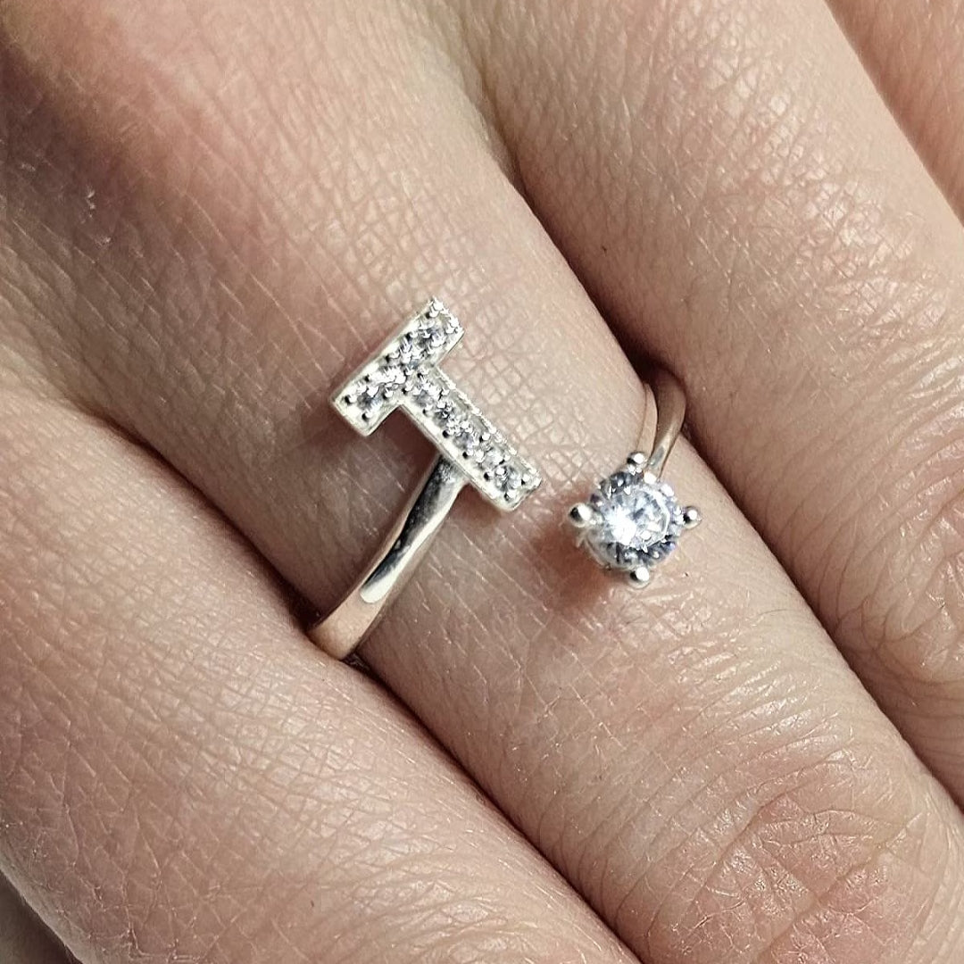 Inel reglabil cu initiala T din argint 925