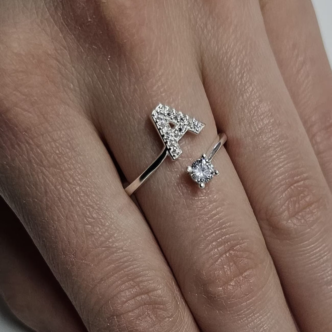 Inel reglabil cu initiala A din argint 925