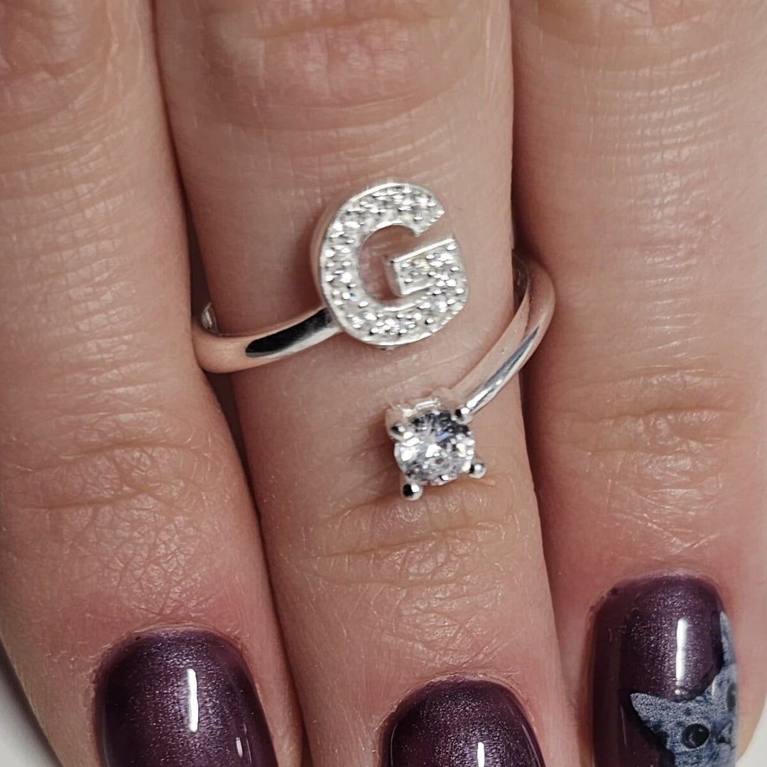 Inel reglabil cu initiala G din argint 925