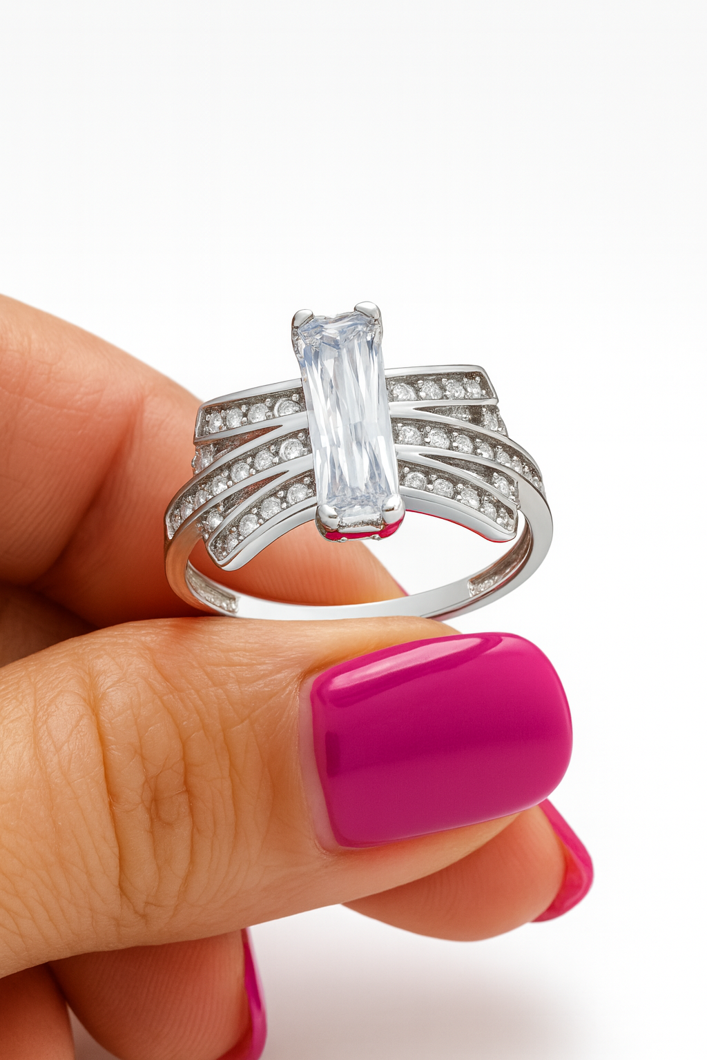 Inel Eternity Shine din Argint 925 Rodiat, Piatra Centrală Baguette marimea 12