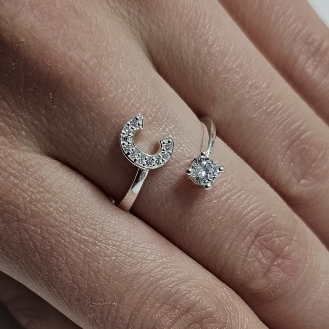 Inel reglabil cu initiala C din argint 925