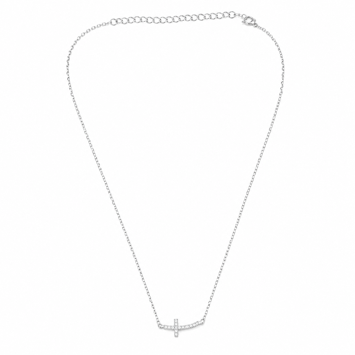 Colier din Argint 925 „Crucea Luminii” cu Zirconii – 41+5 cm, 2,10 g C248