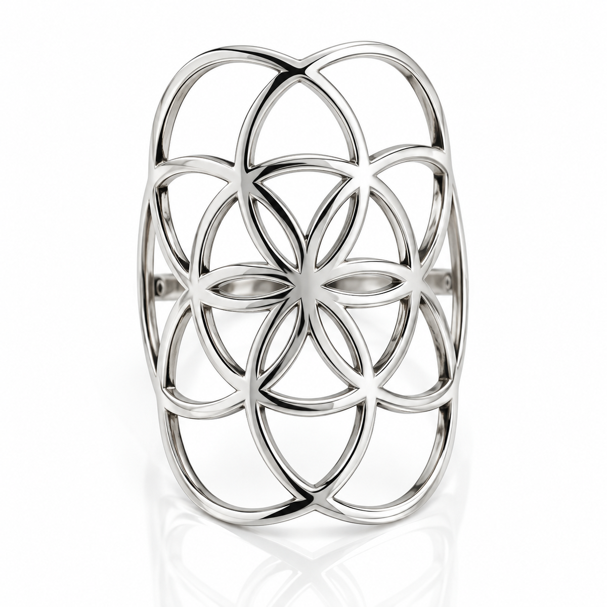 Inel Lat din Argint 925 cu Design Geometric Floral Ajurat – Floarea Vieții, 3 g, 9 mm