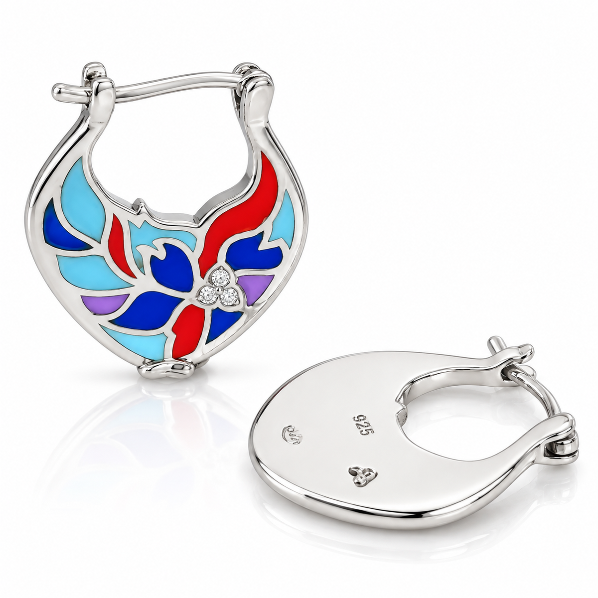 Cercei Damă din Argint 925 „Floare de Lumină” cu Email Multicolor și Zirconii. CD475
