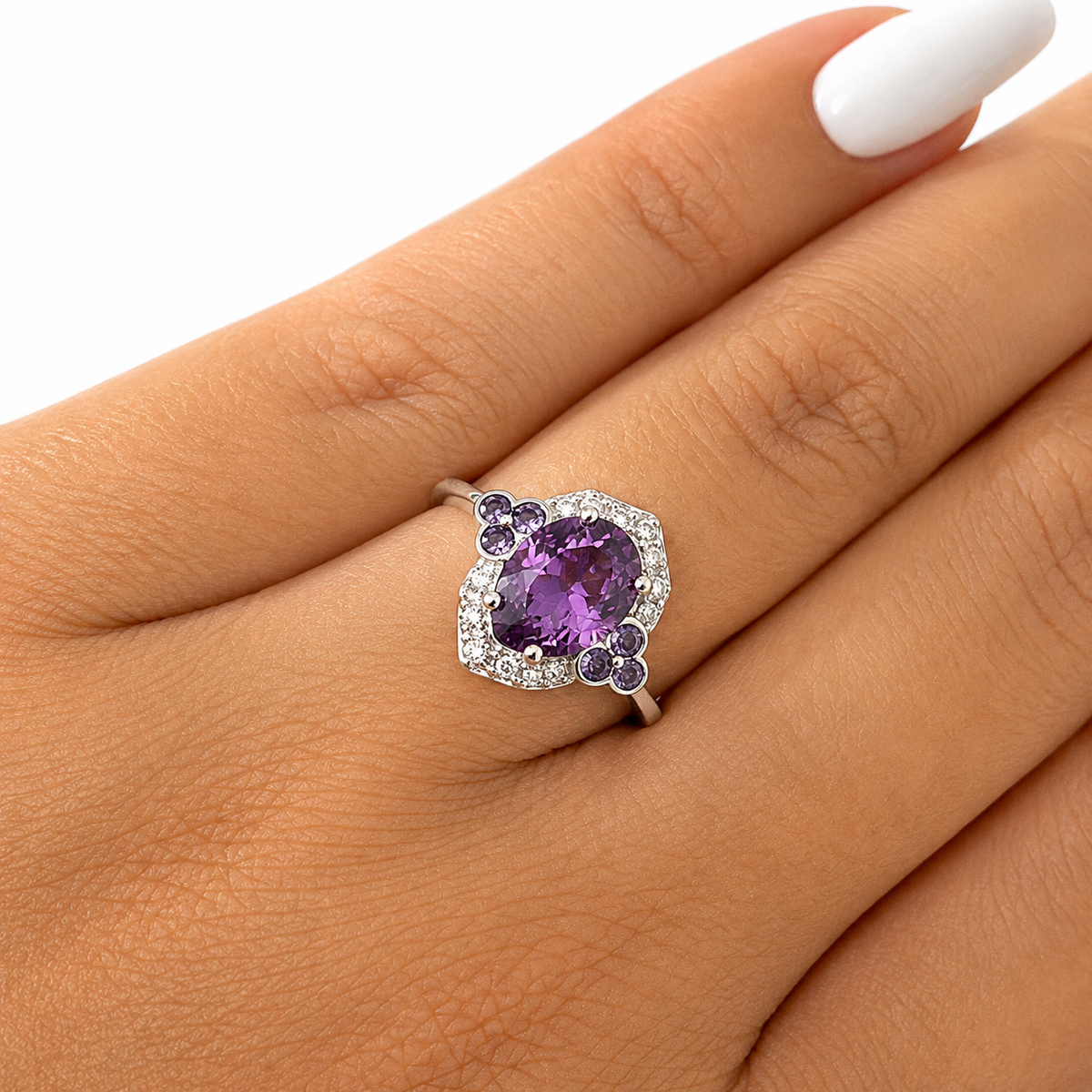 Inel Damă „Violeta Imperial” din Argint 925 cu Piatră Mov și Zirconii. ID547