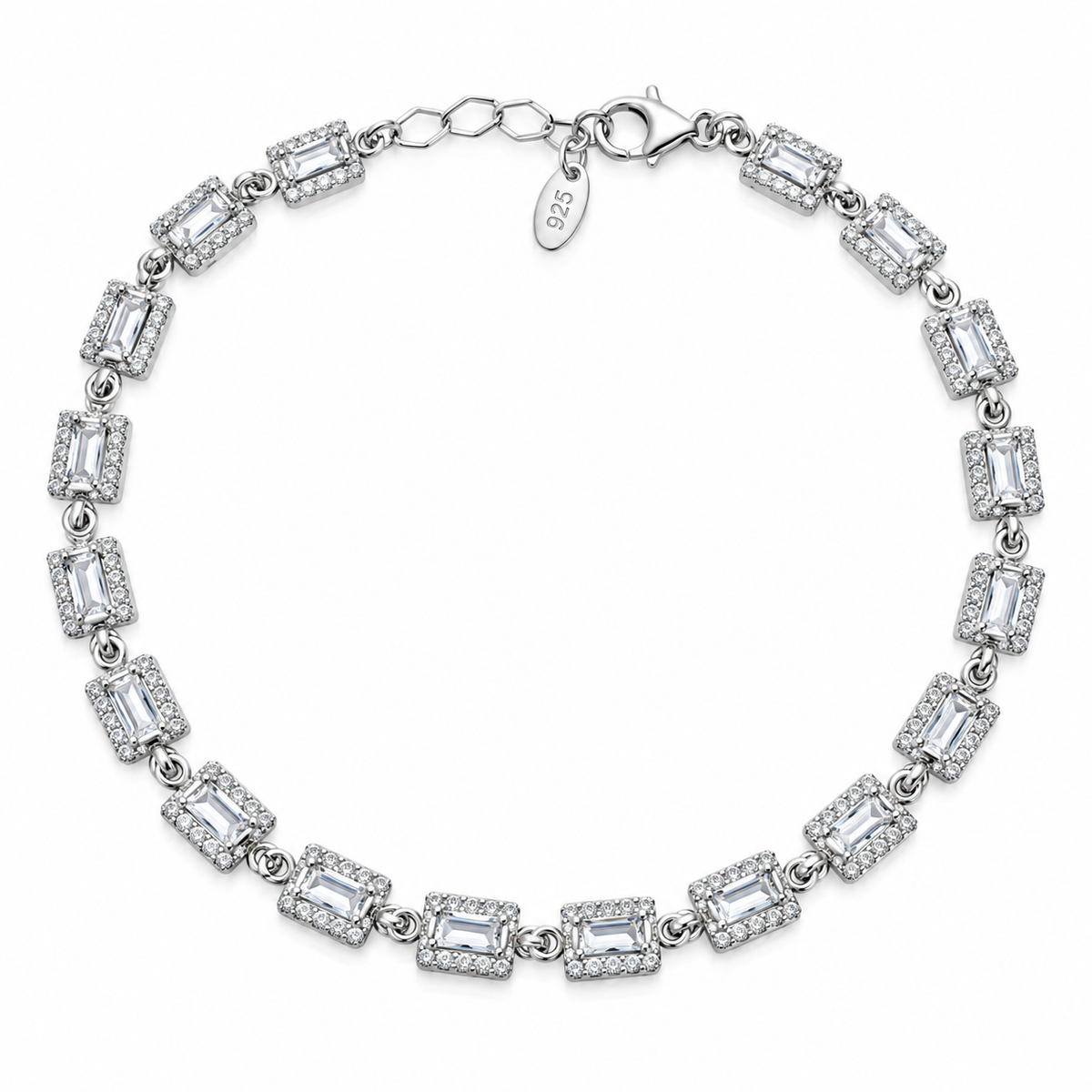 Brățară Damă din Argint 925 Elara – Zirconii Baguette Dreptunghiulare, Design Elegant, 18+3 cm, 8,23 gr. BD380