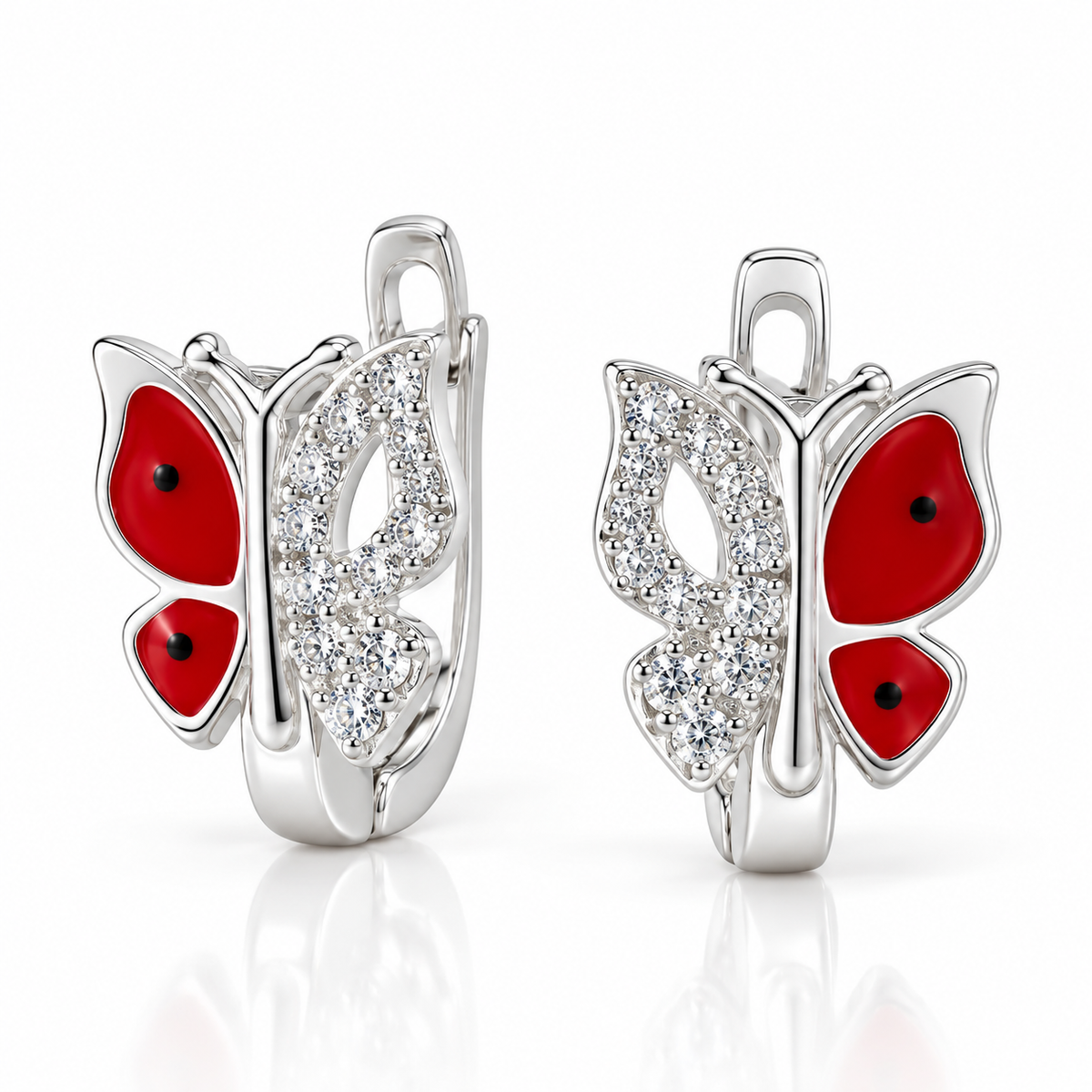 Cercei Mici Fluturaș Scarlet Butterfly din Argint 925 – Aripi Roșii și Accente Strălucitoare, Model Delicat și Elegant. CD672