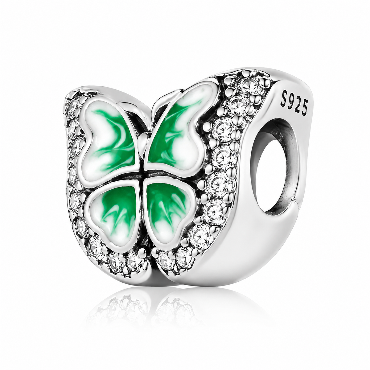 Charm din Argint 925 „Fluturele Speranței” – Email Verde și Zirconii, Compatibil cu Brățări Tip Pandora. T242