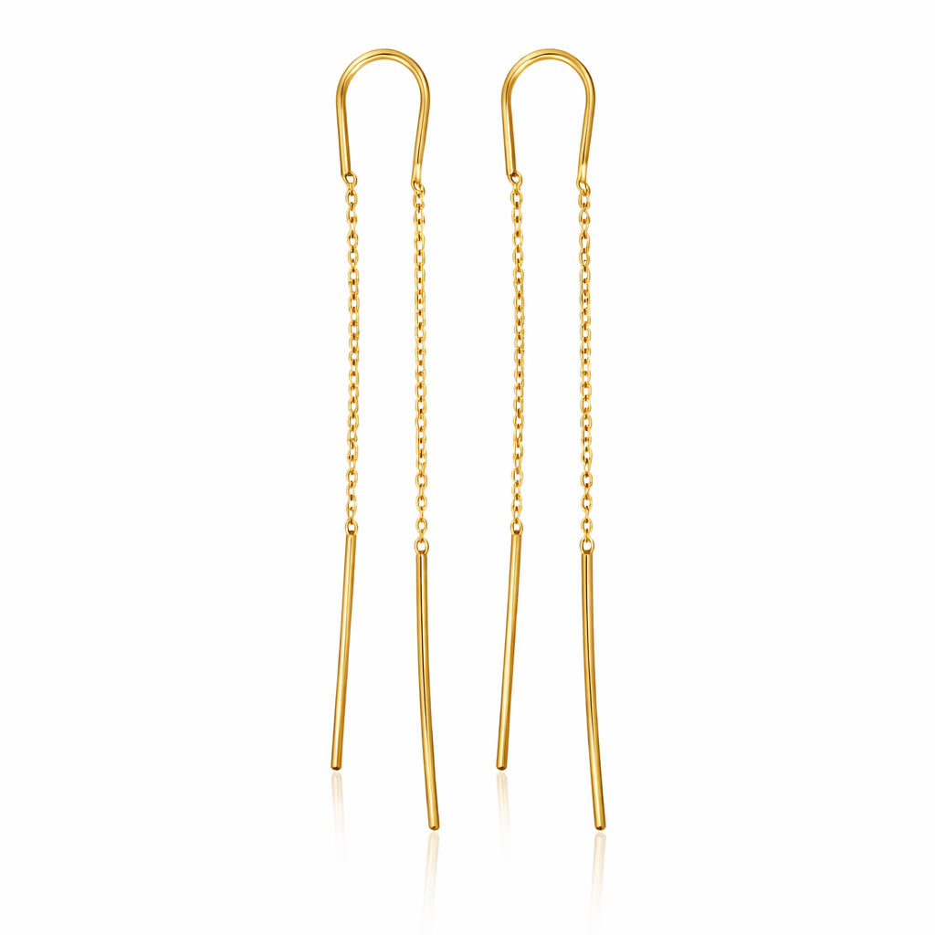 Cercei lungi din Argint 925 Aurit, tip Threader, 8 cm – Design minimalist elegant, cu lanț fin. CD582