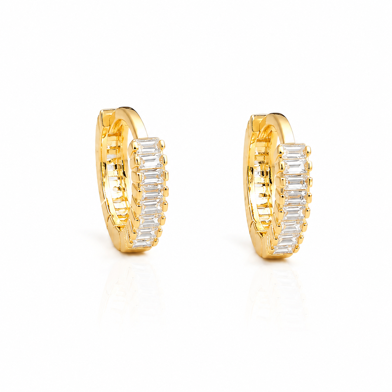 Cercei Premium din Argint 925 Placat cu Aur 14K și Zirconii Baguette – Cercei Eleganți Damă Luxury 13 mm. CD505
