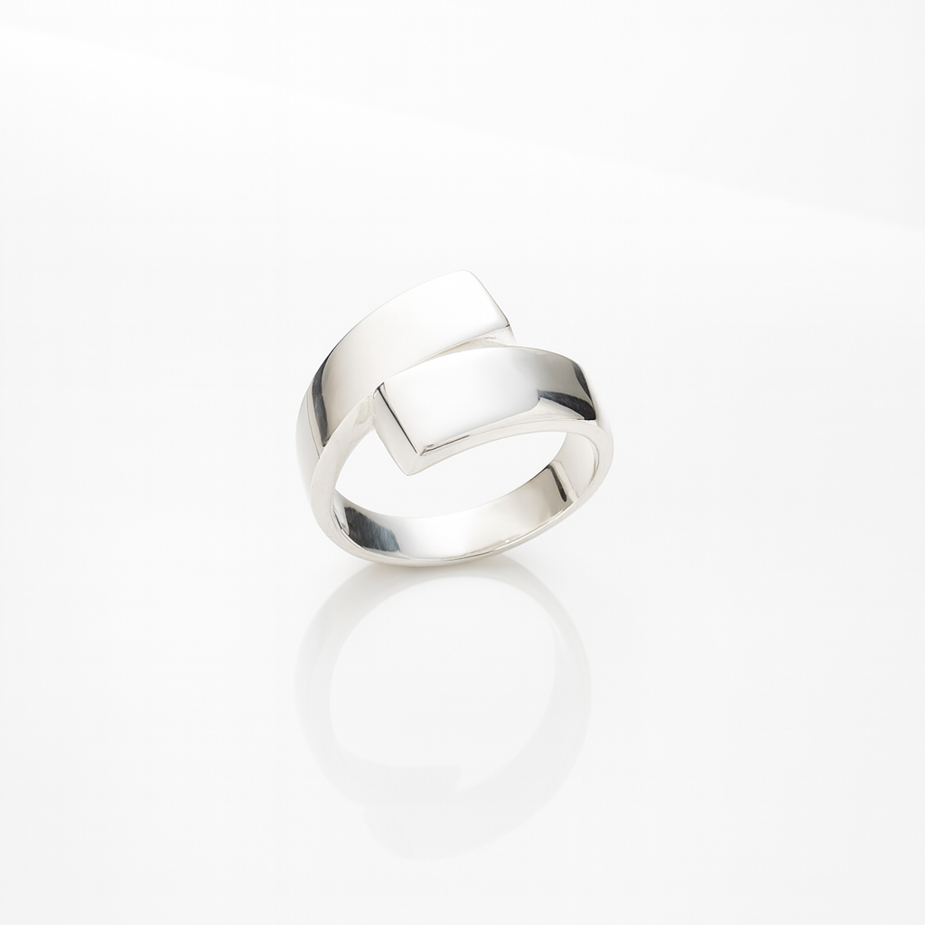 inel reglabil din argint 925 cu design geometric modern, finisaj lucios,