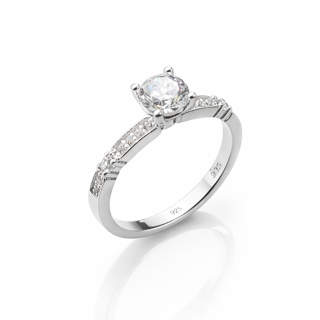 Inel Logodnă Argint 925 cu Zirconiu Central Briliant și Pave Lateral – Elegant, Fin, 2.7g. ID400