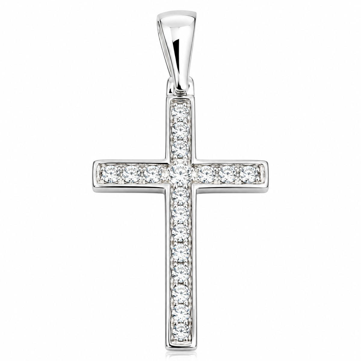 Pandantiv Cruce Lumina Credinței din Argint 925 Rodiat cu Zirconii – 23 x 15 mm. P77