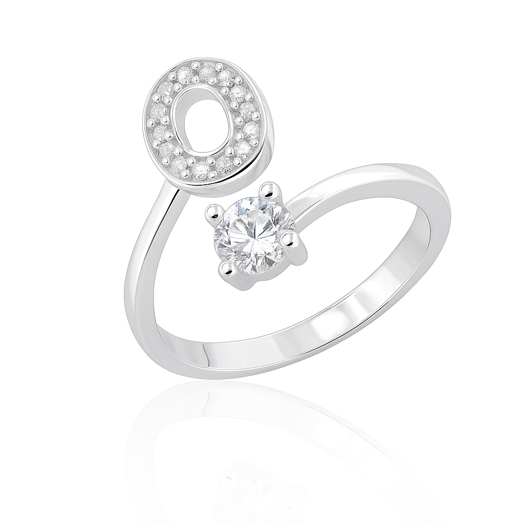 Inel reglabil din argint cu inițială – bijuterie elegantă personalizată din argint 925, mărime universală, cutie cadou inclusă. ID10