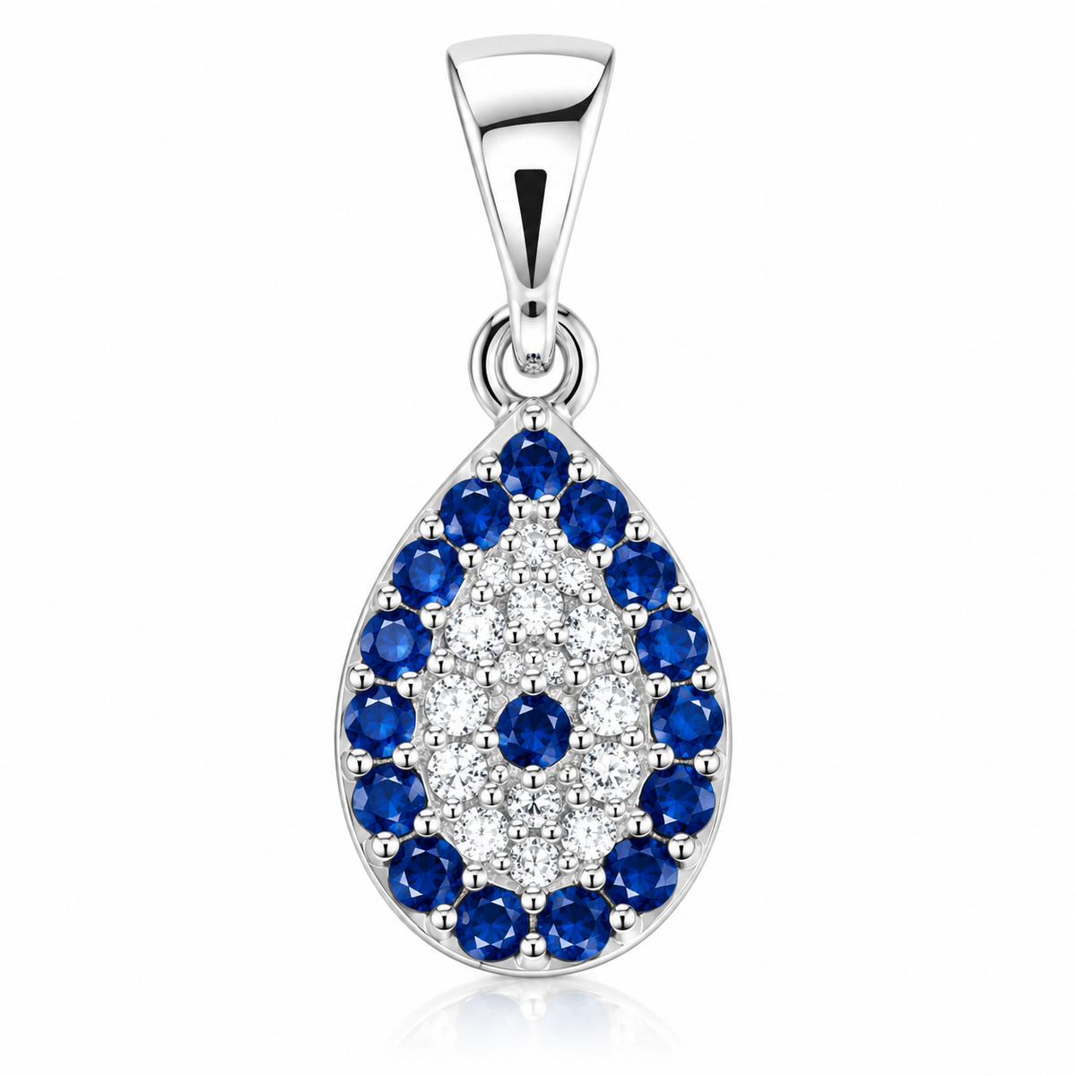 Pandantiv Ochi Protector Picătură din Argint 925 cu Pietre Albastre și Zirconii – Talisman Eleganță și Protecție. P82