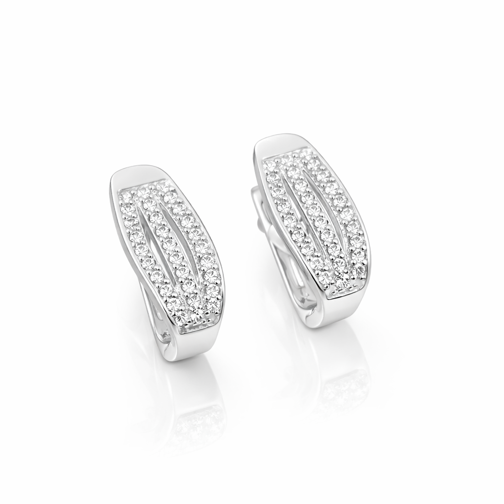 Cercei „Lunaria Glow” din Argint 925 cu Zirconii Pavé, Design Modern Lucios. CD533