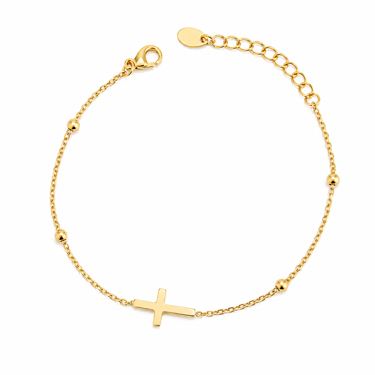 Brățară Cruce din Argint 925 Placat cu Aur 14K, Reglabilă 15+3 cm – Bijuterie Elegantă și Spirituală pentru Femei | Infinity Bijoux România. BD440