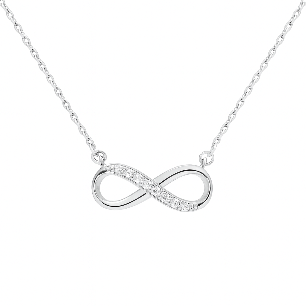 Colier Infinit din Argint 925 Rodiat, Pandantiv Elegant cu Cristale