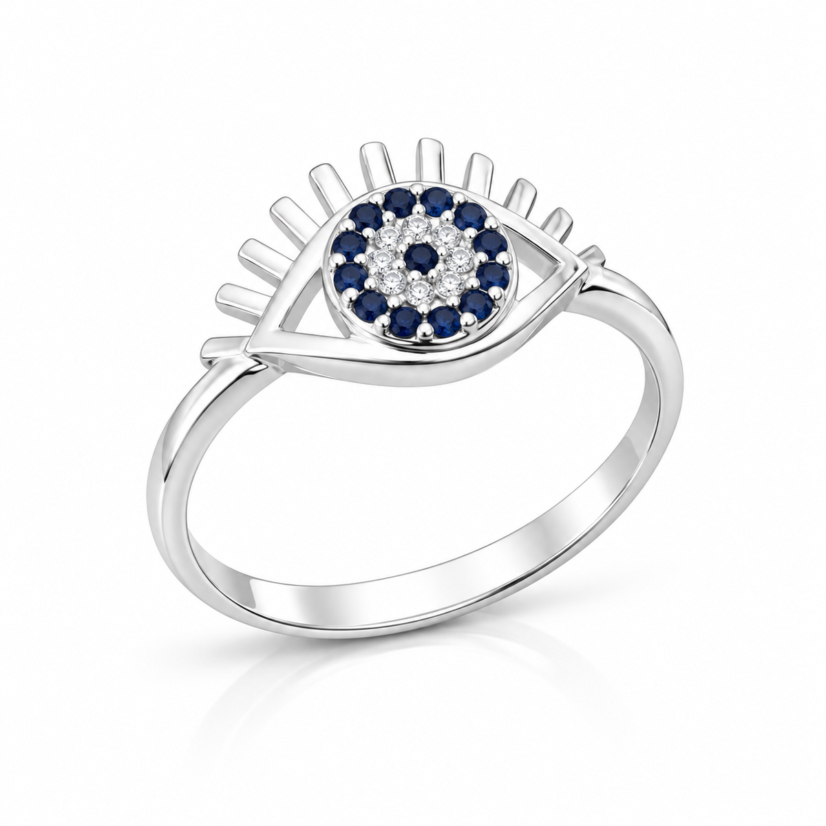 Inel din argint 925 „Privire de Safir” – Ochi protector cu pietre albastre. ID609
