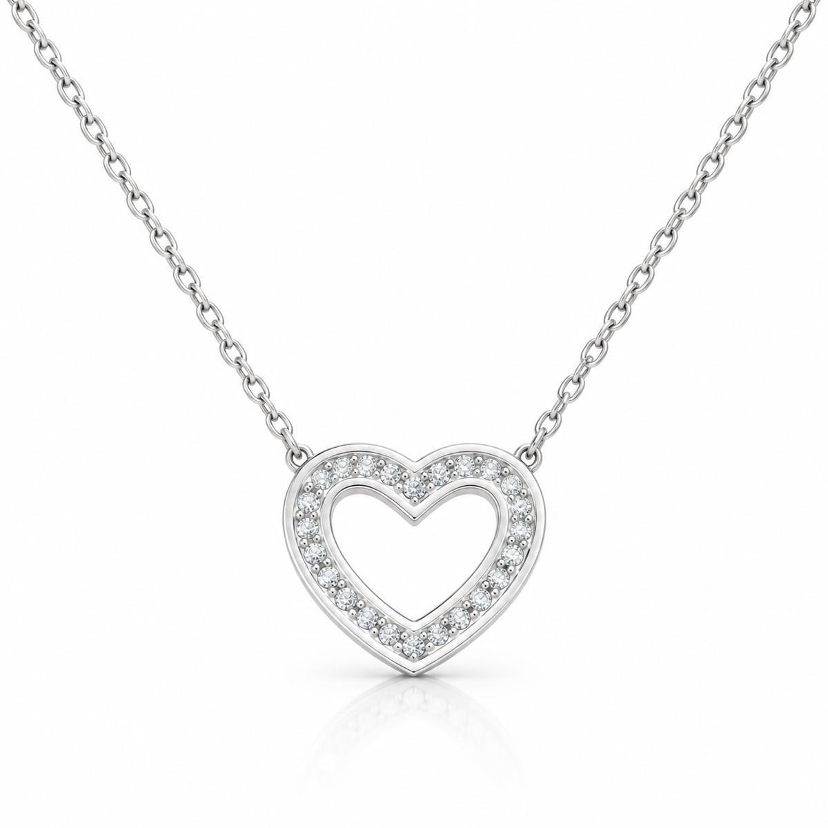 Colier din argint 925 „Amora Lumière” – inimioară cu pietre incolore, 13 mm, lungime ajustabilă 41+5 cm. C259