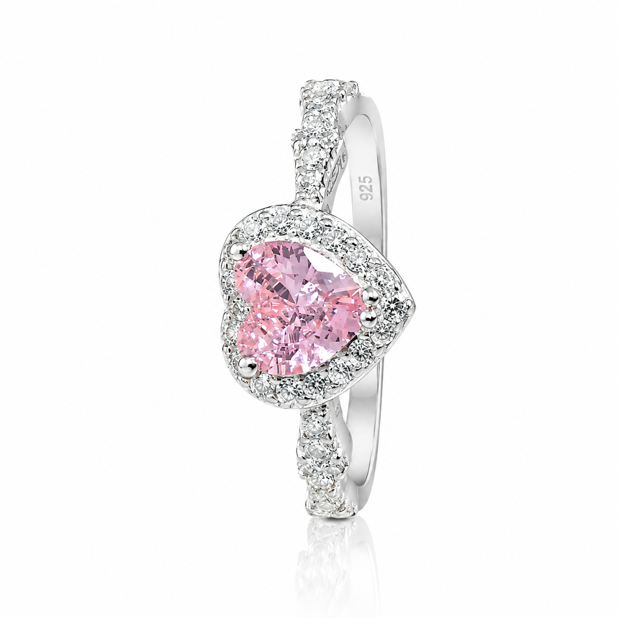 Inel din Argint 925 „Rosé Éternelle Heart” – Inel Elegant cu Zirconiu Roz în Formă de Inimă. ID539