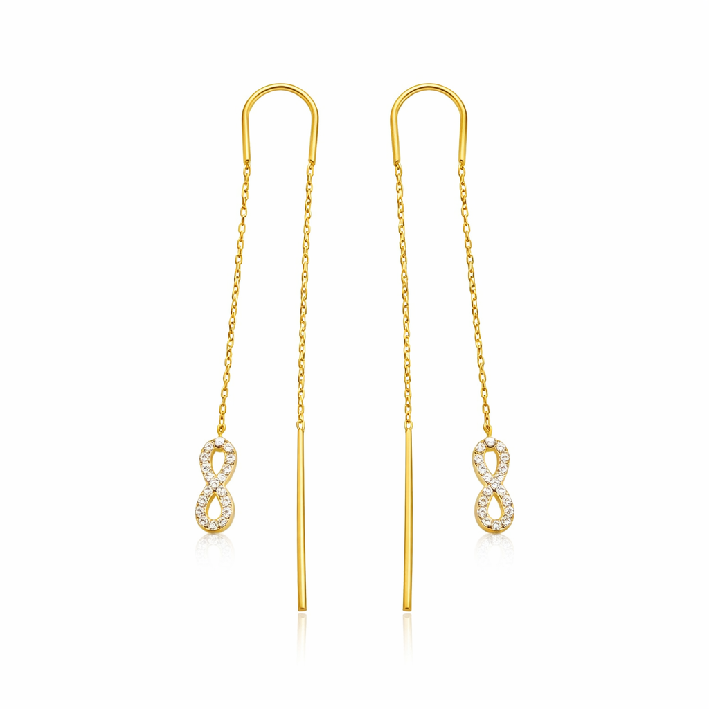 Cercei Lungii Infinit Argint 925 Placat cu Aur 14K – 8 cm, Zirconii Strălucitoare, Design Elegant | Livrare Rapidă România. CD532