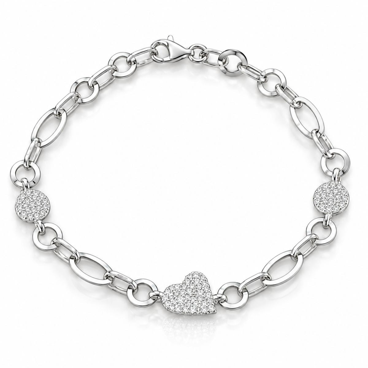Brățară din Argint 925 „Amora Lumina” cu Inimă și Discuri Strălucitoare – 18 cm. BD480