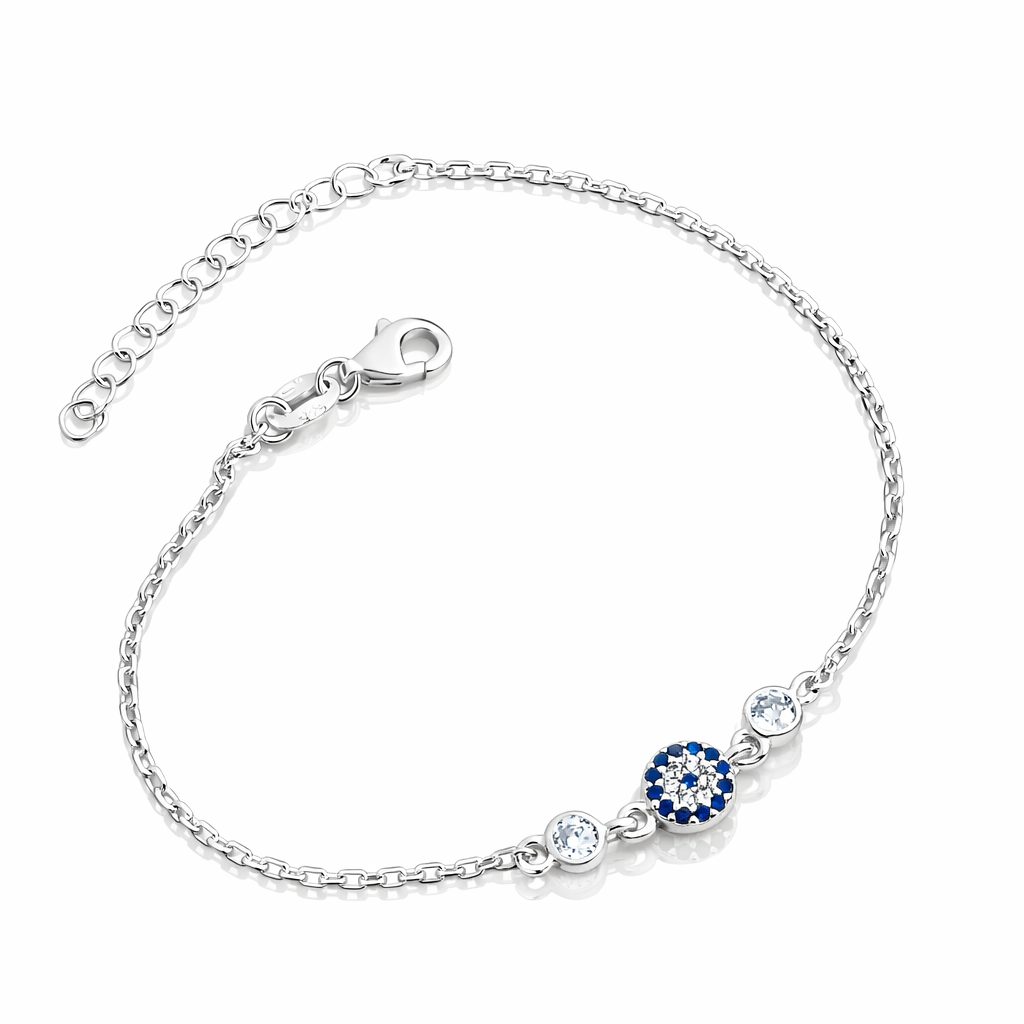 Brățară Argint 925 cu Ochi Protector Albastru și Zirconii – Lungime Ajustabilă 16+4 cm, Design Delicat Elegant. BD388