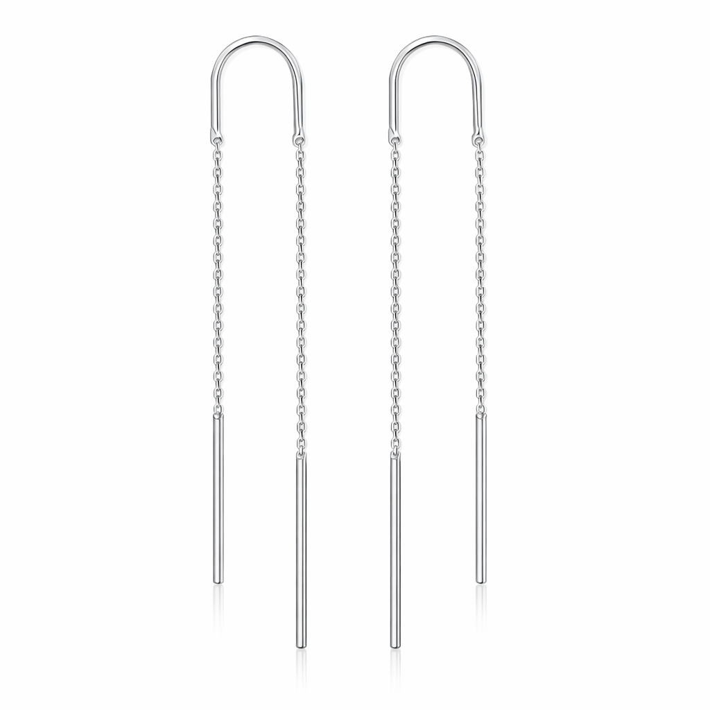 Cercei lungi eleganți din Argint 925 tip threader, design simplu cu lanț fin – 8 cm. CD564