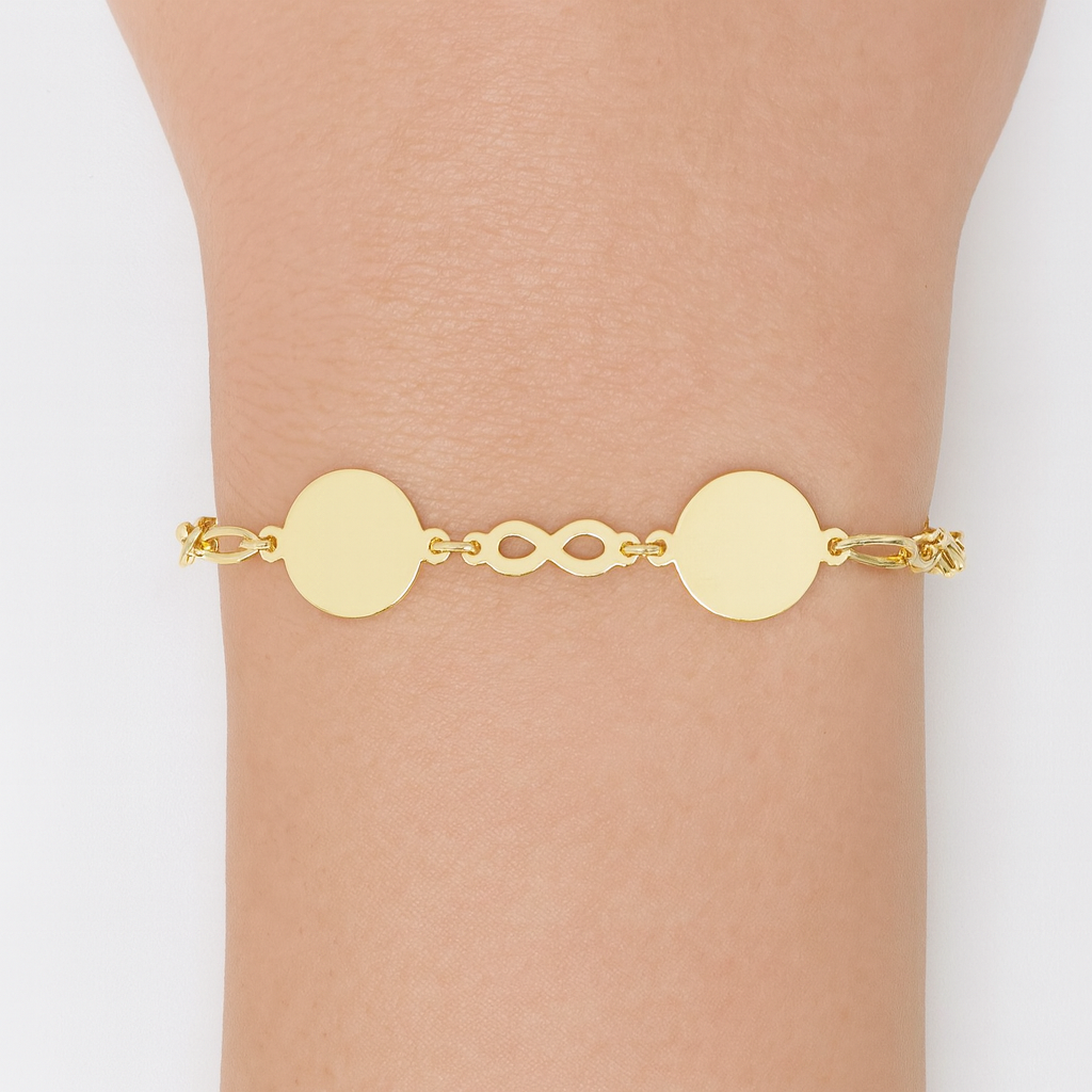 Brățară Elegantă din Argint 925 Placată cu Aur de 14K, Model cu Discuri și Simbol Infinit