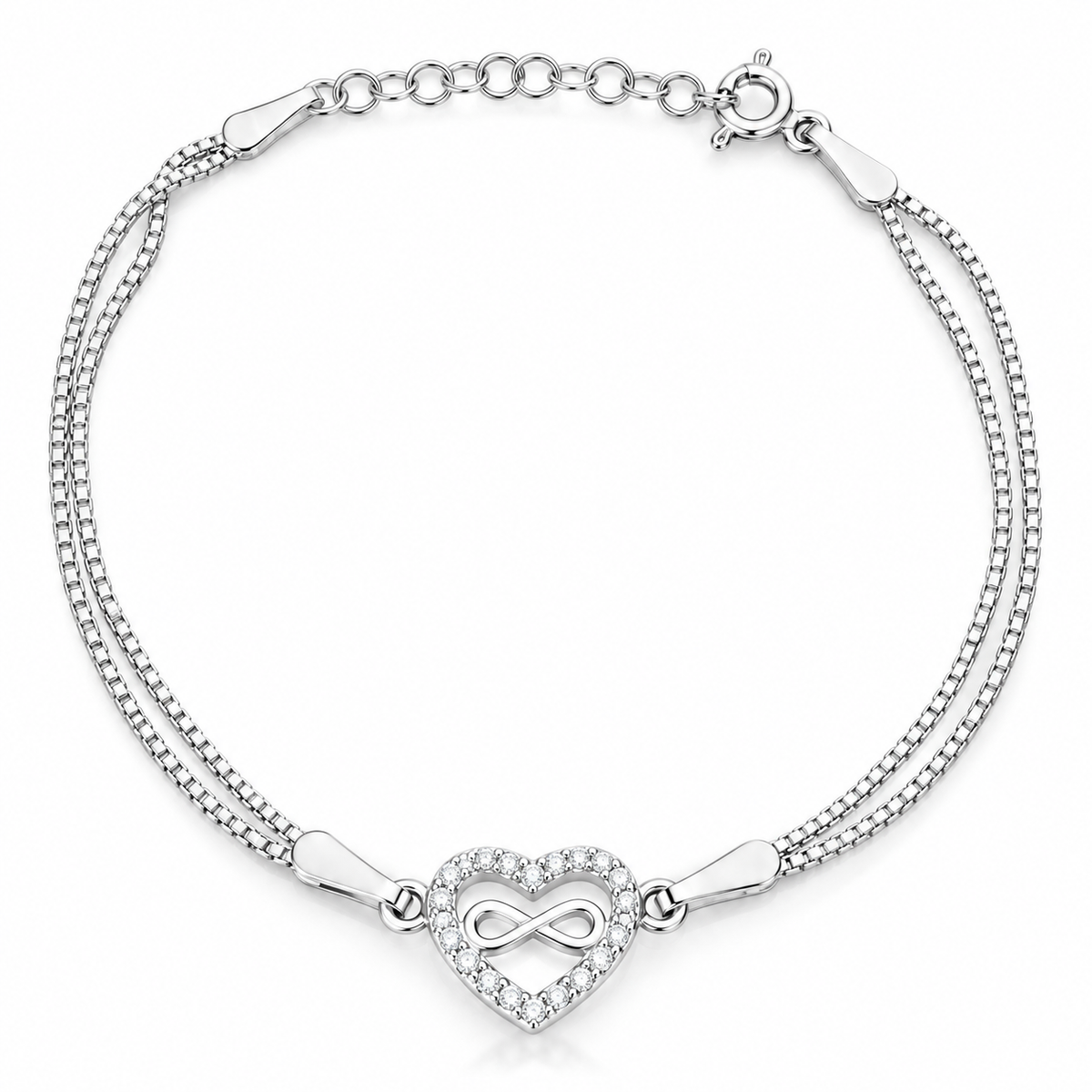 Brățară din argint 925 „Legământ Infinit” – două fire, inimă și infinit, ajustabilă 17+3 cm. BD474